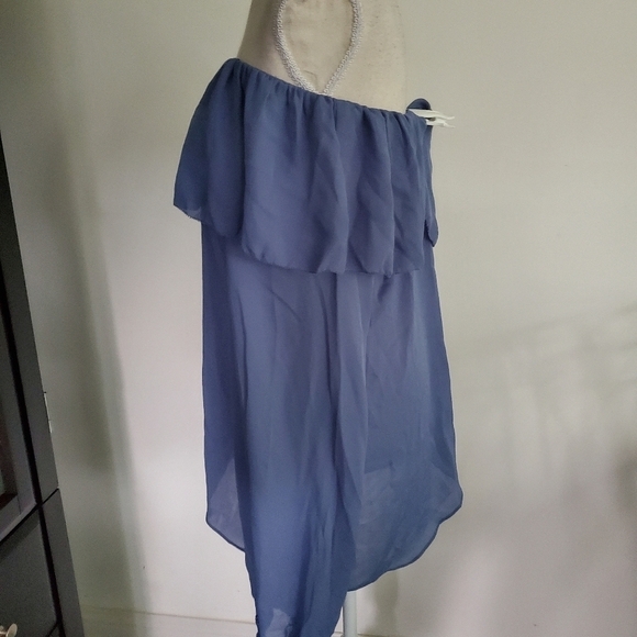 Parker Asymmetric Long Sleeved One Shoulder Blue Ruffle Blouse - Picture 5 of 10